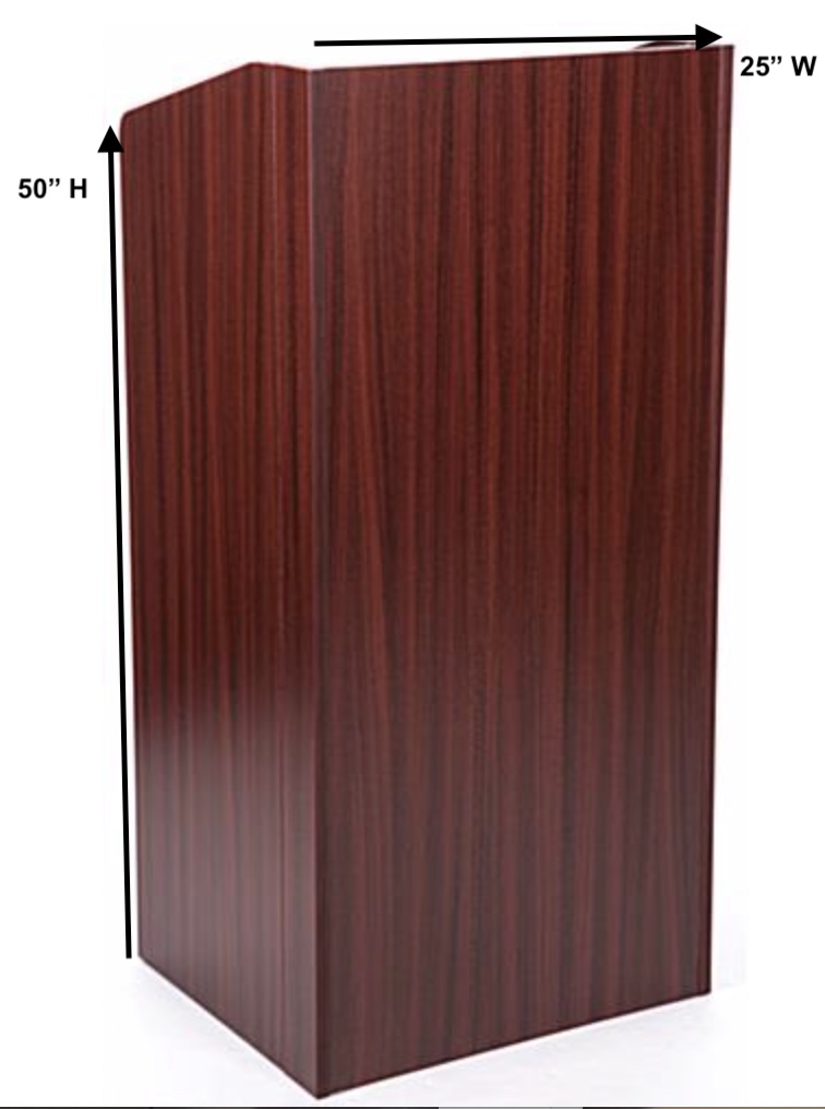 Mahogany Wood Podium – Dimensions Mahogany wood podium with 25-inch width and 50-inch height dimensions