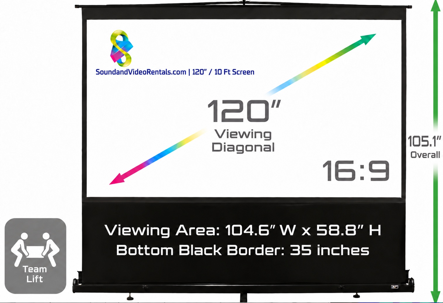 ES ezCinema 120-Inch Projection Screen Specifications ES ezCinema 120-inch projector screen dimensions and viewing area
